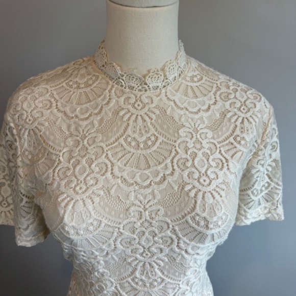 Dry Lake, Women's Romance Dress, High Neck,Fit & Flare, Cream Lace, SZ L - Picture 3 of 8